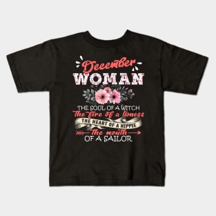 December Woman The Soul Of A Witch Floral Yoga December Woman Birthday Gift Kids T-Shirt